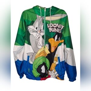 Members Only Looney Tunes Windbreaker Jacket Sz Medium Bugs Bunny Taz Daffy Duck